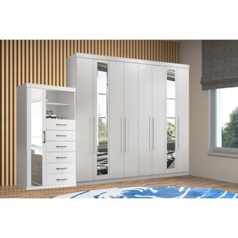 Quarto Completo Casal Guarda Roupa 8PT Master 8.4 + Cômoda Marabá Branco S. Andirá