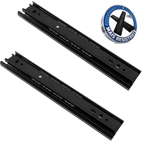 2 (1 Par) Corrediças Black Trilho Telescópico 24cm Gavetas