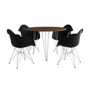 Ver imagem 2 de Mesa Jantar Redonda 90cm Amêndoa Clips 3 Pés com 4 Poltronas Eiffel Eames Daw Pretas Ferro Branco