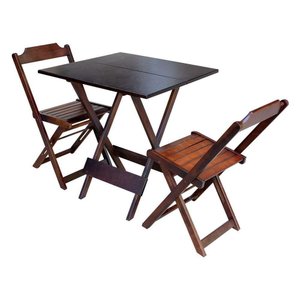 Conjunto De Mesa Dobravel Com 2 Cadeiras De Madeira 70X70 Pratica - Imbuia - Marrom