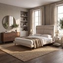 Ver imagem 1 de Cama Japonesa Queen Ema com Cabeceira Courino Bege e Linho Off White Madeira Sallar Home