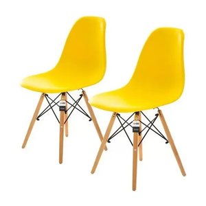 Kit 2 Cadeiras Charles Eames Eiffel Amarela Base Madeira Sala Cozinha Jantar - Bering