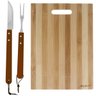 Kit Churrasco 2 Peças Garfo e Faca Cabo Madeira Longo + Tabua de Corte Bambu 33x23cm com Alça - 1
