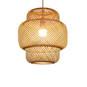 Luminária Pendente de Bambu Natural 42cm Gourmet para Sala, Quarto, Varanda, Área Interna