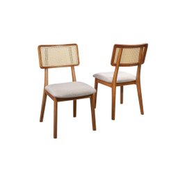 Conjunto 02 Cadeiras de Jantar Alice Madeira Maciça Encosto Tela Ratan Linho Cinza - 1 Conjunto 02 Cadeiras de Jantar Alice Madeira Maciça Encosto Tela Ratan Linho Cinza - 1