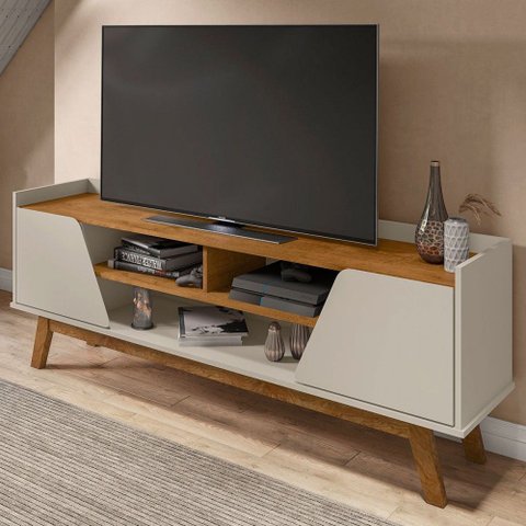 Rack para Tv até 65 Polegadas Mackenzie 2 Portas 1 Prateleira Off White/nature - Pnr Móveis