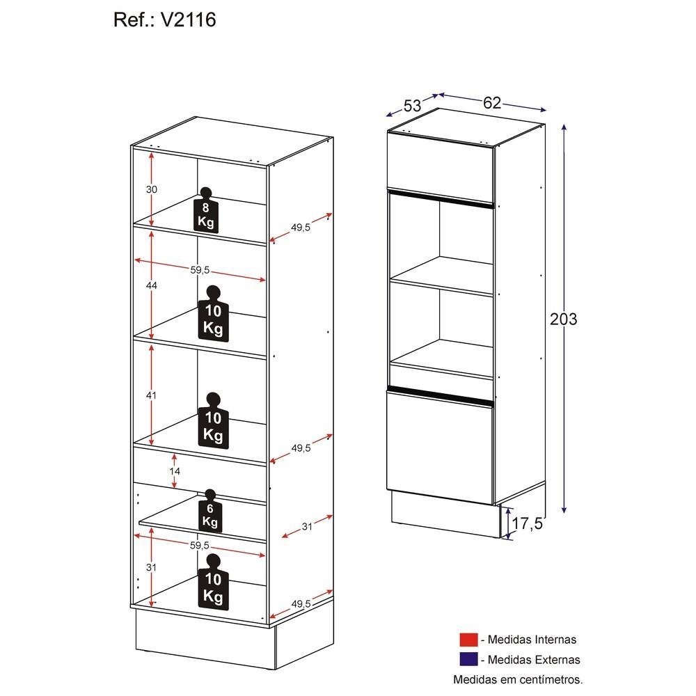 Paneleiro 2 Portas 63cm com Rodapé para Forno e Microondas Veneza Multimóveis V2116 Preto - 3