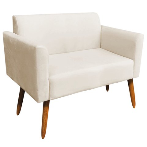 Poltrona Namoradeira Decorativa Isabella Pés Palito Madeira Suede Bege - Gran Belo