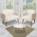 Ver imagem 2 de Poltrona Namoradeira Decorativa Isabella Pés Palito Madeira Suede Bege - Gran Belo