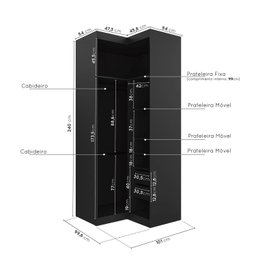 Guarda Roupa de Canto Reto Modular 3 Prateleiras 2 Gavetas Hera CabeCasa MadeiraMadeira - 4