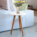 Ver imagem 7 de Mesa Lateral Redonda Cabeceira 45x50 com Pé Palito Tripé Pequena Retrô de Apoio Canto para Sofá Cama