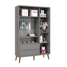 Jogo de Quarto Infantil Theo Guarda Roupa 3 Portas e Cômoda 6 Gavetas Cinza Fosco com Pés Amadeirado - 3