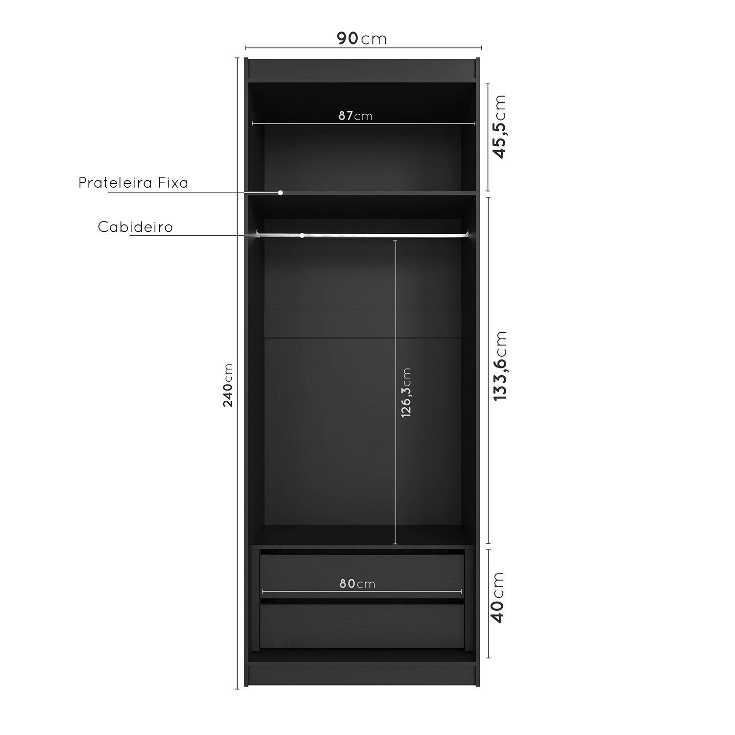 Guarda Roupa Modulado 2 Portas com Cabideiro e 2 Gavetas Hera CabeCasa MadeiraMadeira - 4