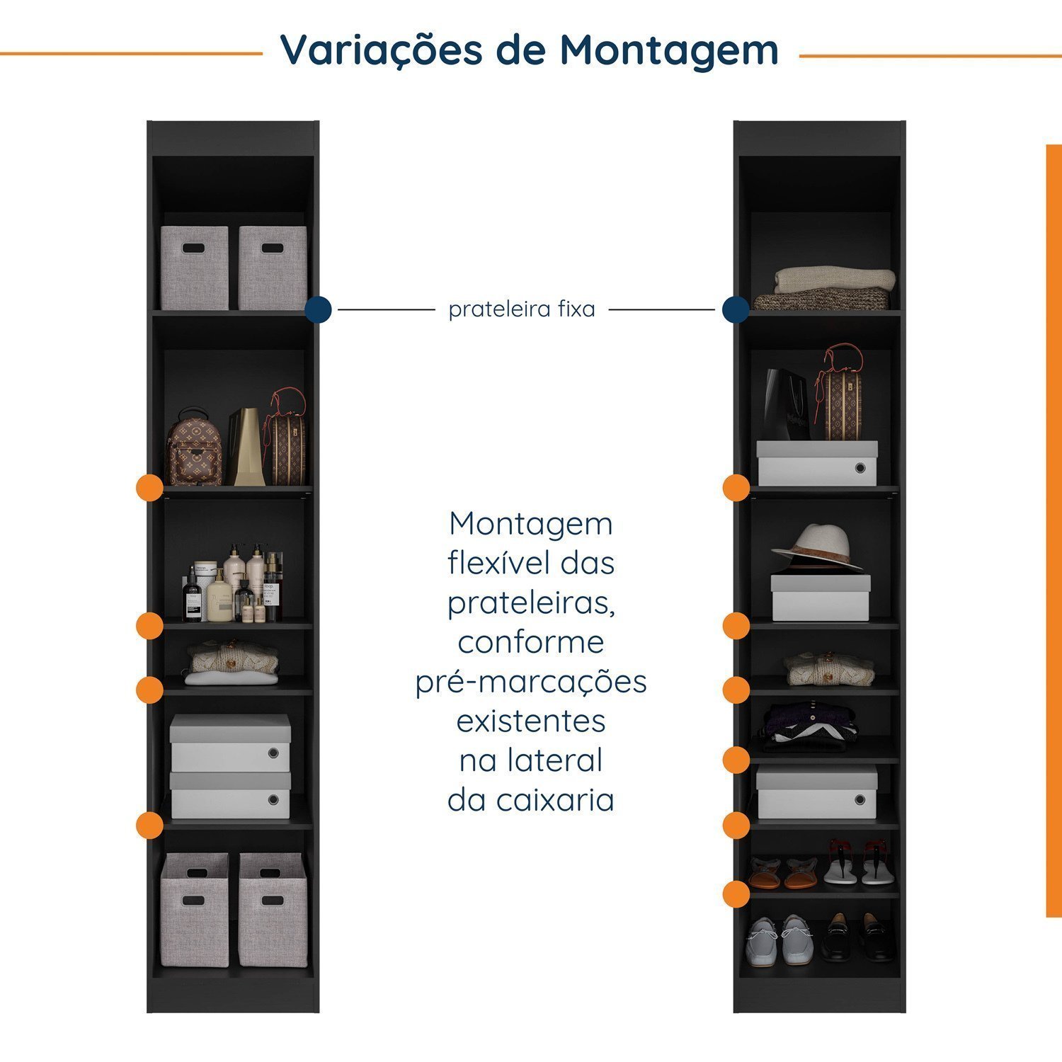 Guarda Roupa Modulado 1 Porta com Espelho 6 Prateleiras Hera CabeCasa MadeiraMadeira - 5