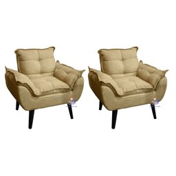 Kit 02 Poltrona Decorativa Opala Palha Linho SMF Decor - 1