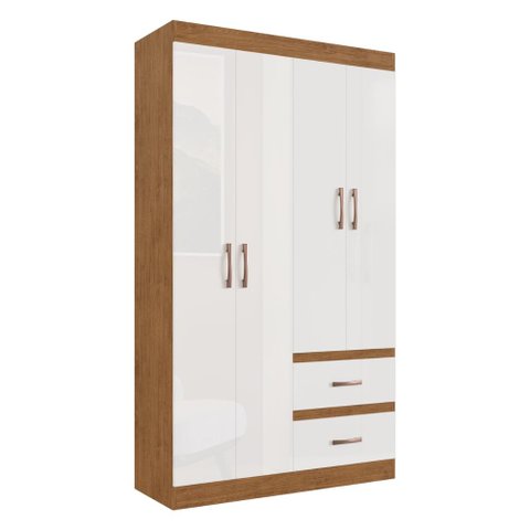 Guarda-roupas Solteiro 4 Portas e 2 Gavetas Multimóveis Cr35209 Off White/nogueira