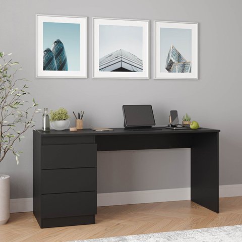 Escrivaninha Mesa Escritório Hera 3 Gavetas 163cm CabeCasa MadeiraOriginals Preto