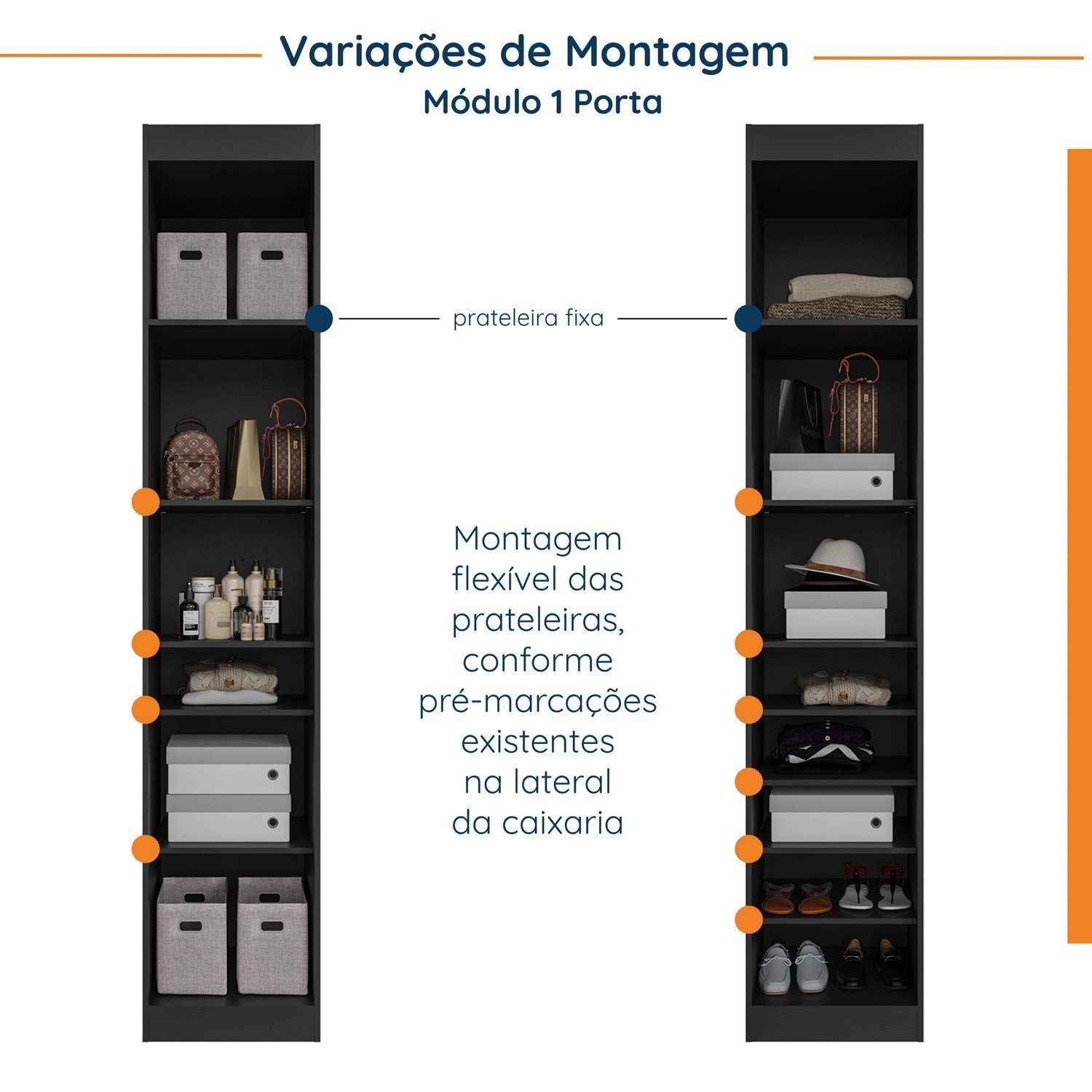 Guarda Roupa Modulado de Casal 12 Portas 6 Peças 2 Mesas de Cabeceira Hera CabeCasa MadeiraMadeira - 7