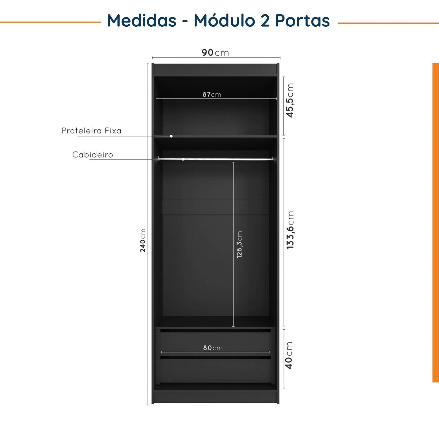 Guarda Roupa Modulado de Casal 12 Portas 6 Peças 2 Mesas de Cabeceira Hera CabeCasa MadeiraMadeira - 10