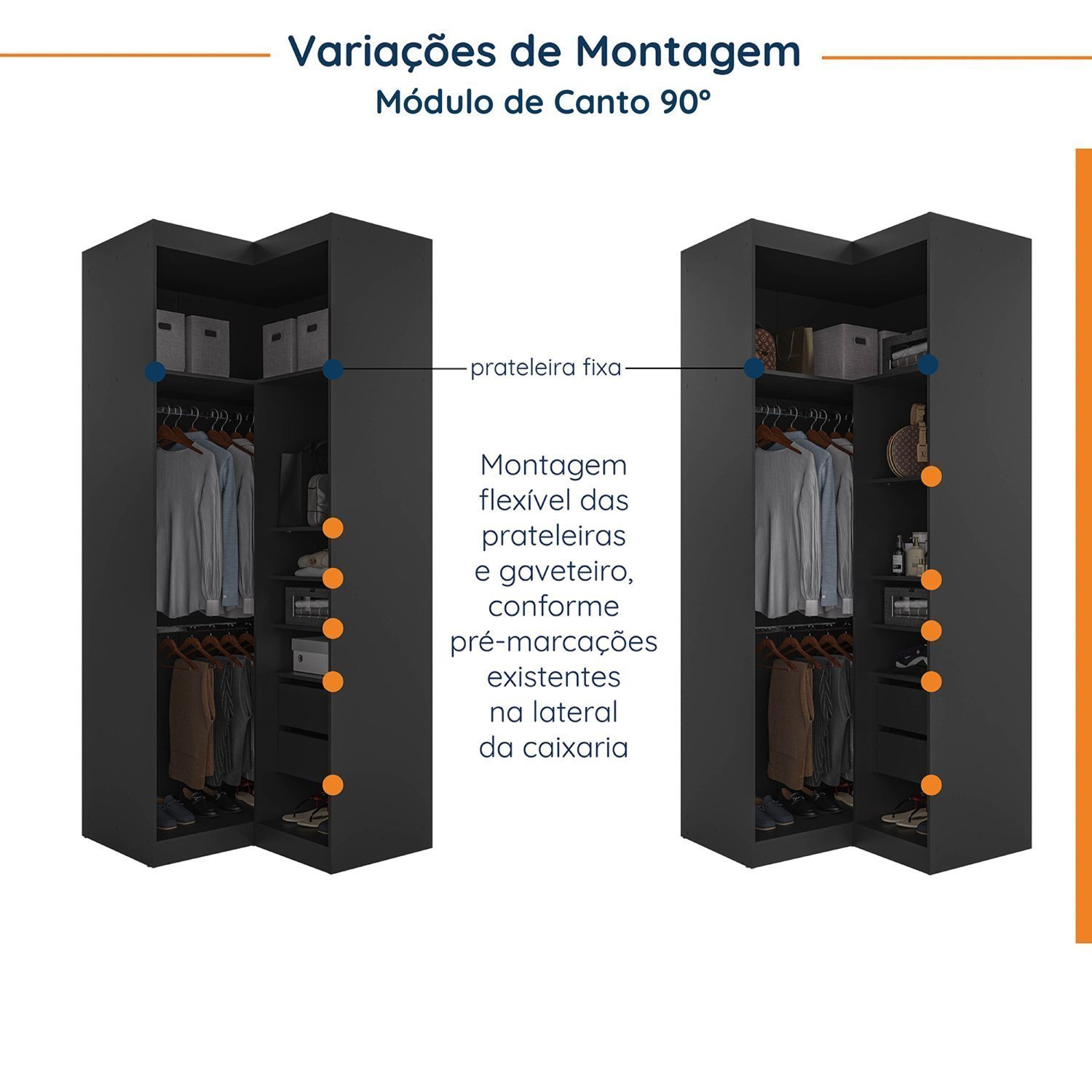 Guarda Roupa Modulado de Casal 12 Portas 6 Peças 2 Mesas de Cabeceira Hera CabeCasa MadeiraMadeira - 11