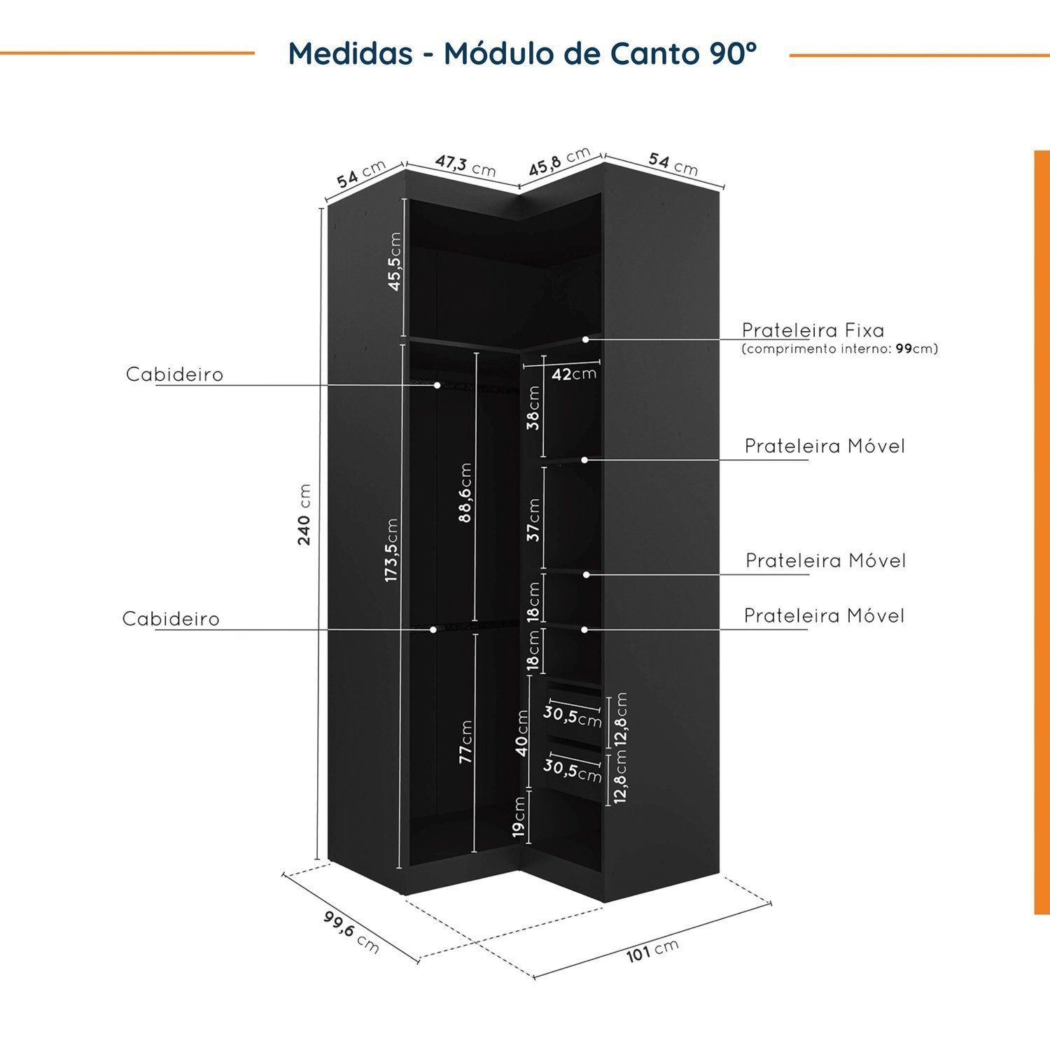 Guarda Roupa Modulado de Casal 12 Portas 6 Peças 2 Mesas de Cabeceira Hera CabeCasa MadeiraMadeira - 12