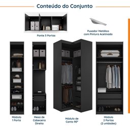 Guarda Roupa Modulado de Casal 12 Portas 6 Peças 1 Mesa de Cabeceira Hera CabeCasa MadeiraMadeira - 3