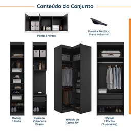 Guarda Roupa Modulado de Casal 12 Portas 6 Peças 1 Mesa de Cabeceira Hera CabeCasa MadeiraMadeira - 3