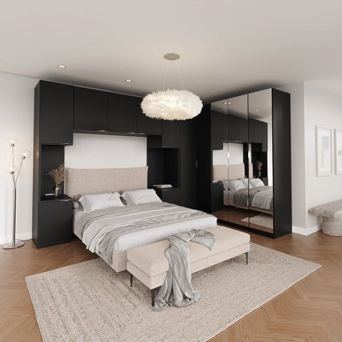 Guarda Roupa Modulado de Casal com Espelho 12 Portas e 2 Cabeceiras Hera CabeCasa MadeiraOriginals