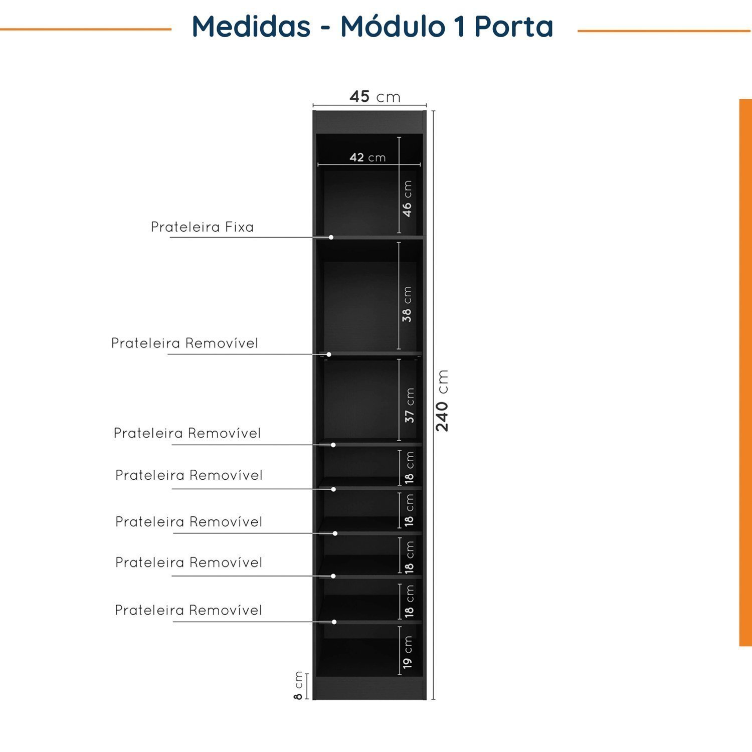 Guarda Roupa Modulado de Casal 10 Portas 5 Peças e 1 Mesa de Cabeceira Hera CabeCasa MadeiraMadeira - 8