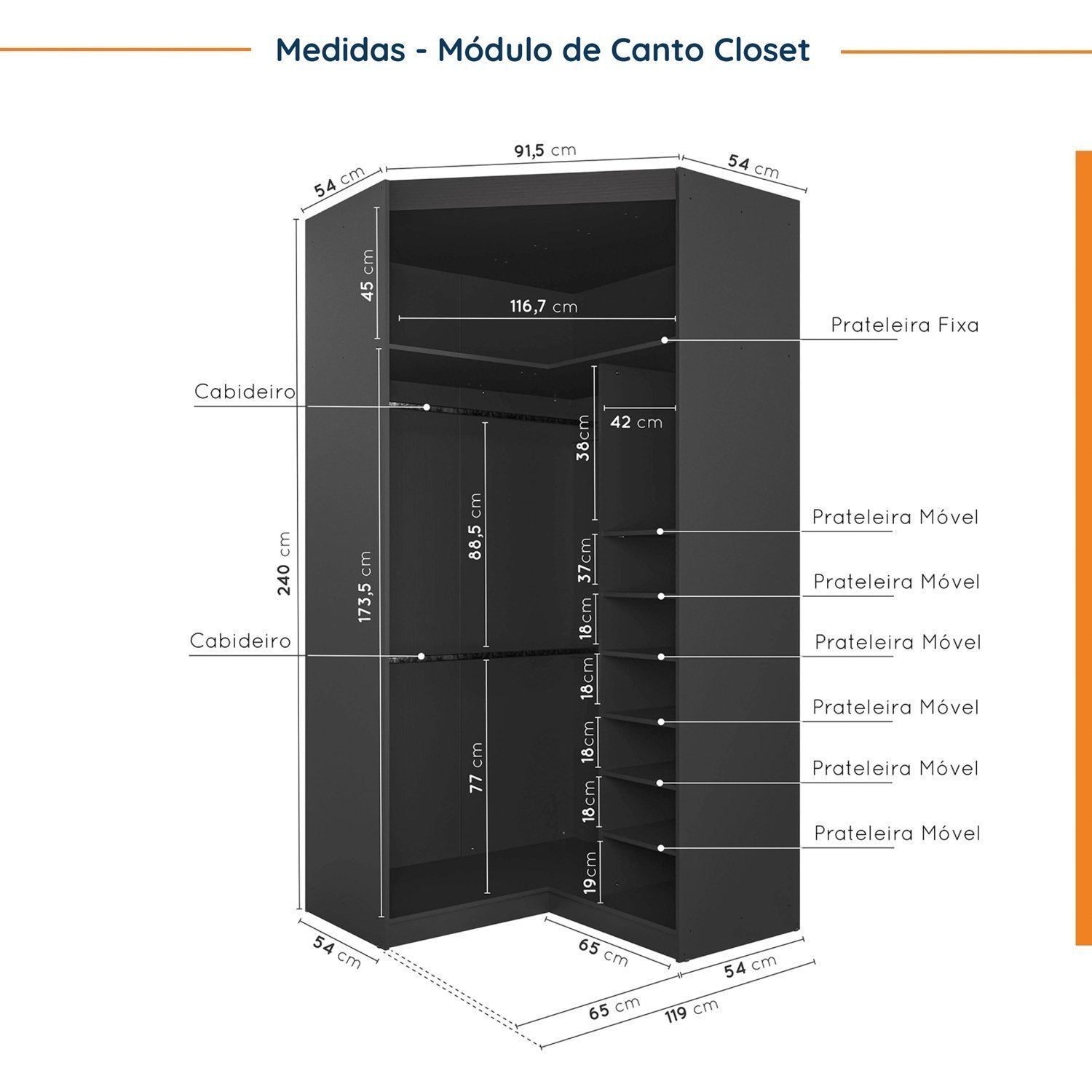 Guarda Roupa Modulado de Casal 10 Portas 5 Peças e 1 Mesa de Cabeceira Hera CabeCasa MadeiraMadeira - 12