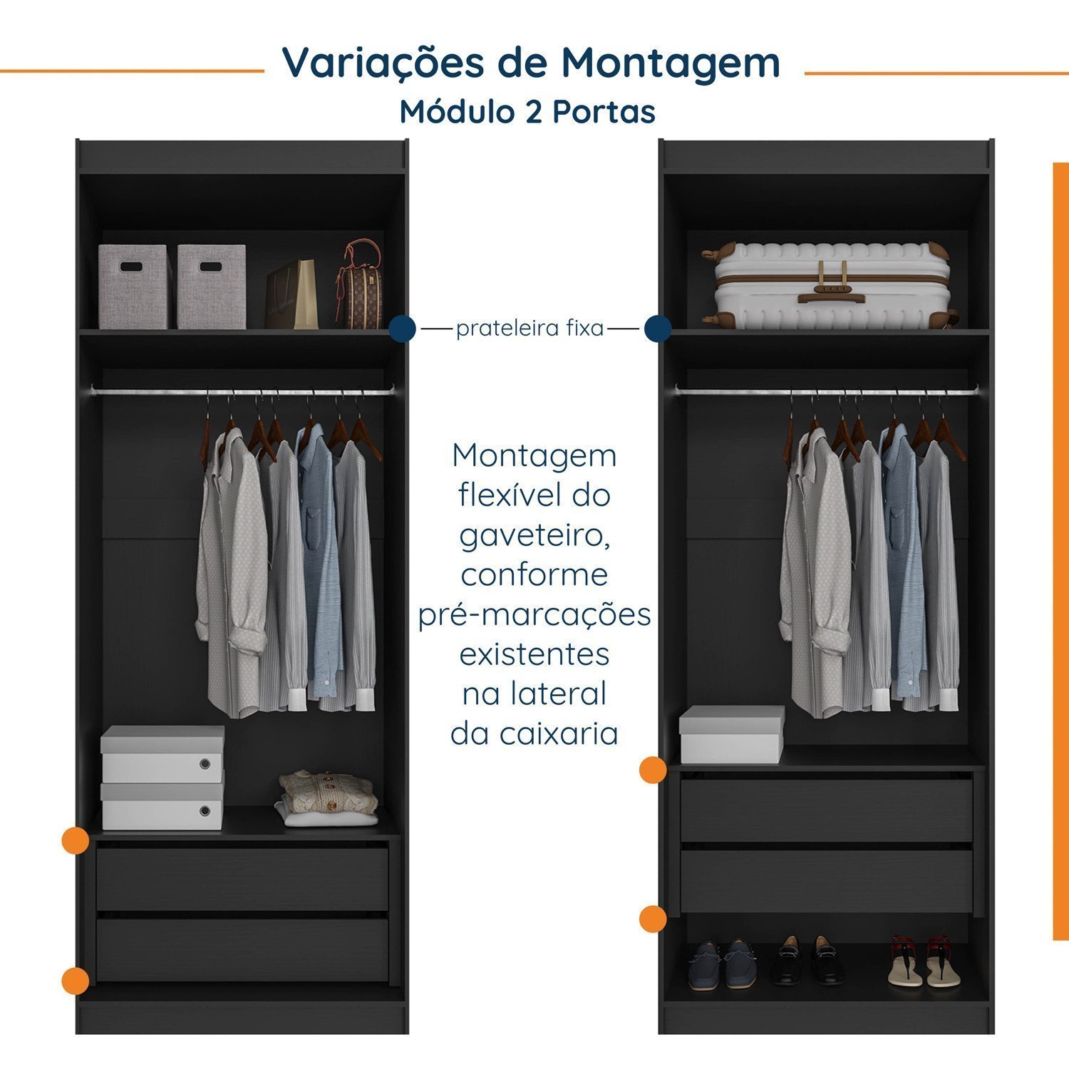 Guarda Roupa Modulado de Casal 10 Portas 5 Peças e 1 Mesa de Cabeceira Hera CabeCasa MadeiraMadeira - 9