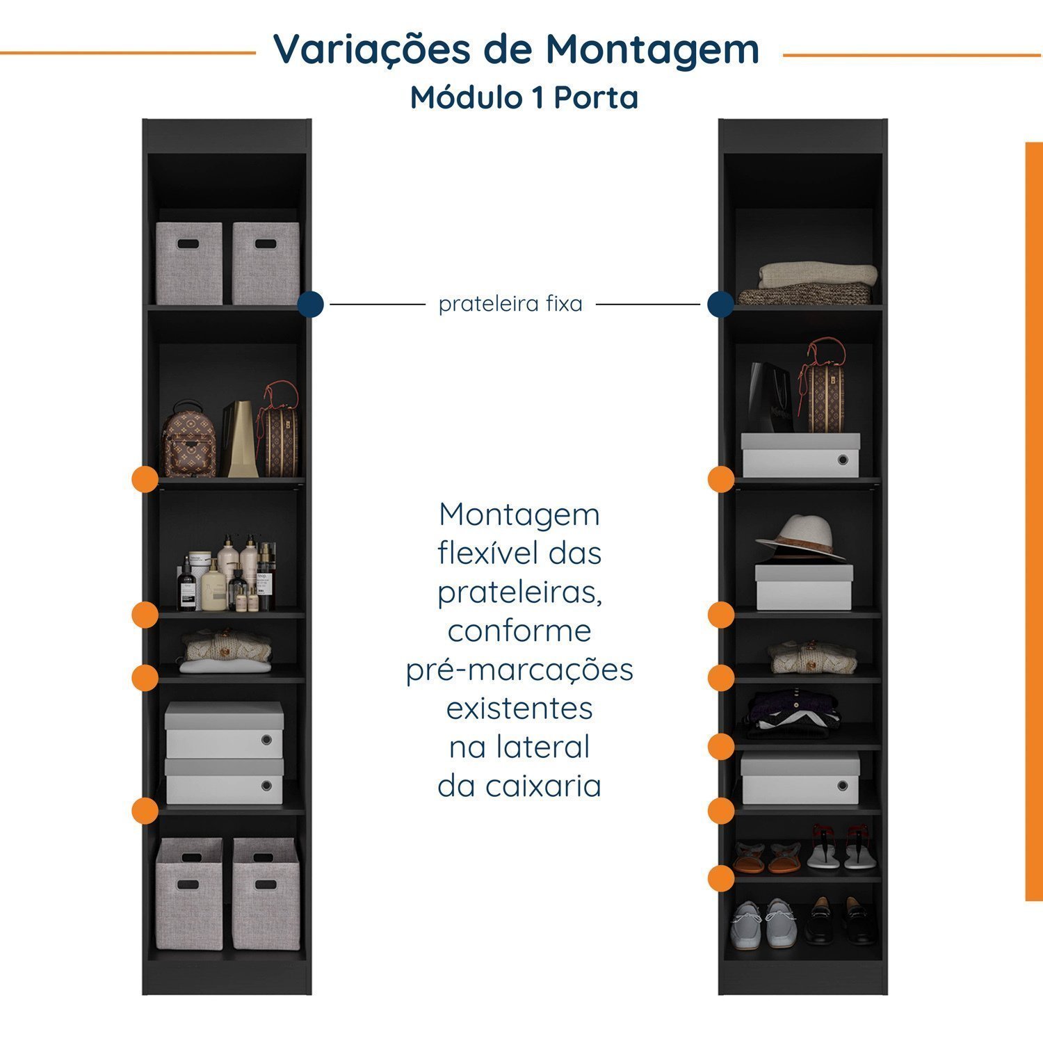 Guarda Roupa Modulado de Casal 10 Portas 5 Peças e 1 Mesa de Cabeceira Hera CabeCasa MadeiraMadeira - 7