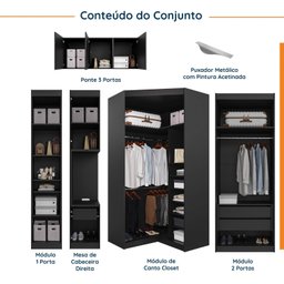 Guarda Roupa Modulado de Casal 10 Portas 5 Peças e 1 Mesa de Cabeceira Hera CabeCasa MadeiraMadeira - 3