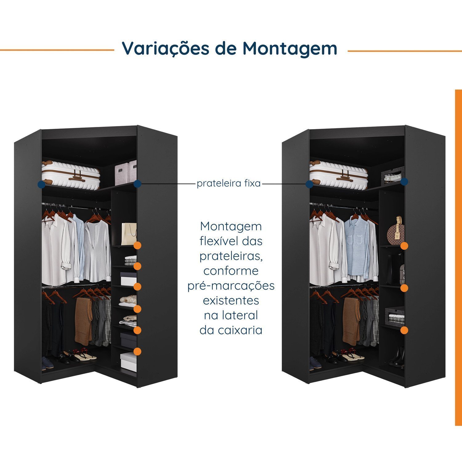 Guarda Roupa Modulado de Casal 10 Portas 5 Peças e 1 Mesa de Cabeceira Hera CabeCasa MadeiraMadeira - 11