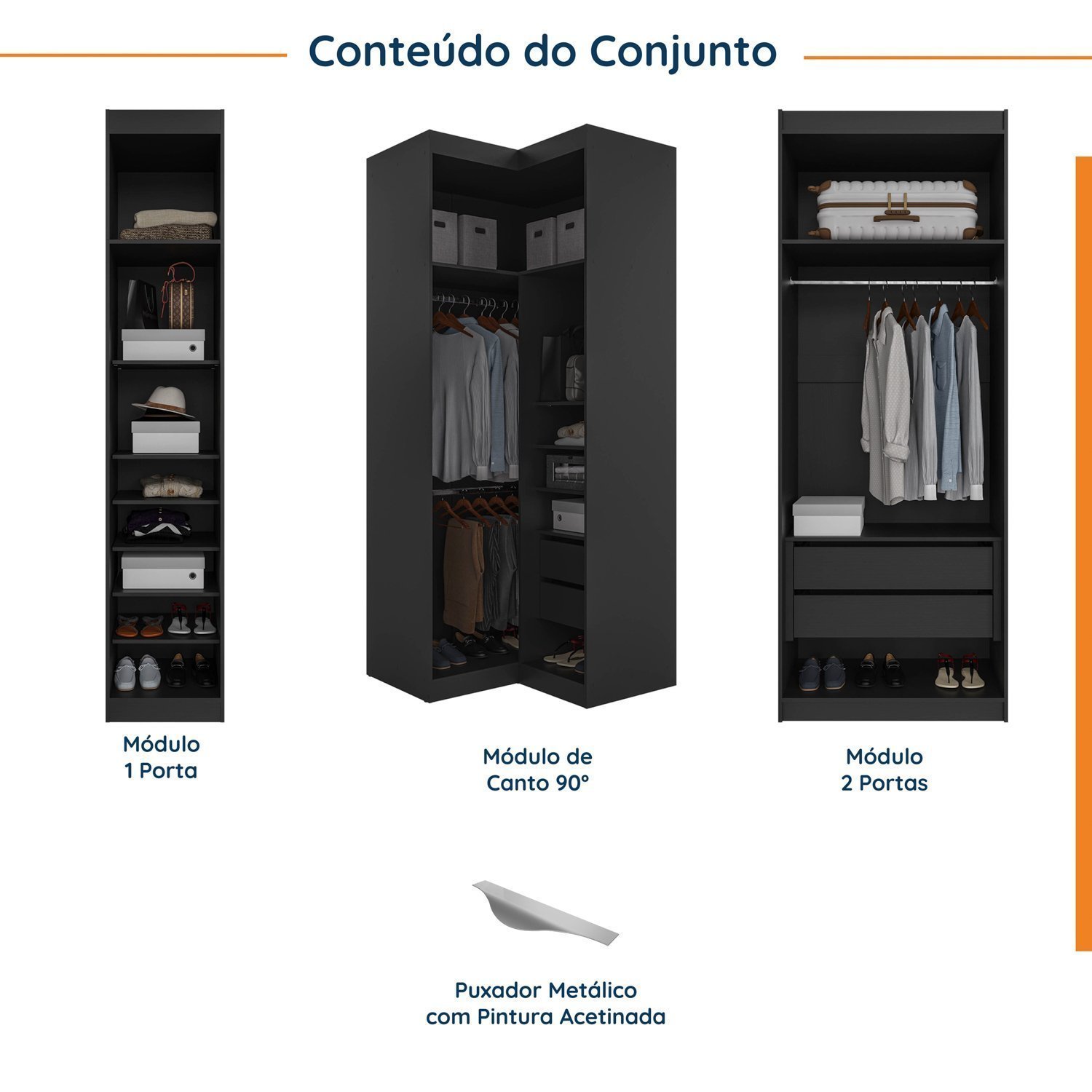 Guarda Roupa Modulado de Canto 5 Portas 3 Peças Hera CabeCasa MadeiraMadeira - 3