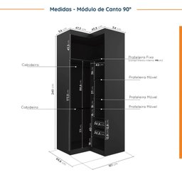 Guarda Roupa Modulado de Canto 5 Portas 3 Peças Hera CabeCasa MadeiraMadeira - 12