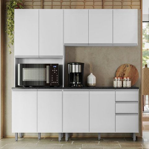 Armário de Cozinha Modulada com Torre Quente 4 Peças 200cm Evidence Poliman Móveis