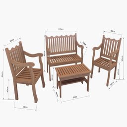Conjunto para Jardim Curvato de Madeira Eucalipto 4 Peças - 4