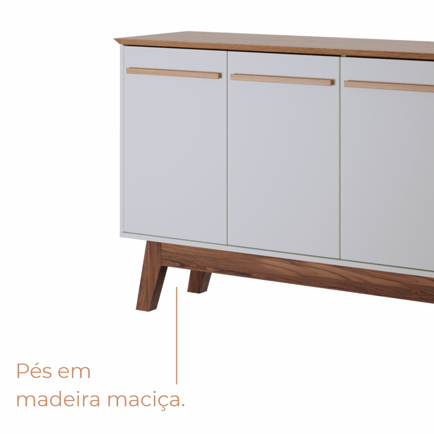 Buffet Aparador Atta Quatro Portas com Pés de Madeira - Cinza Off White - 5