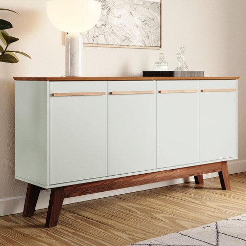 Buffet Aparador Atta Quatro Portas com Pés de Madeira Off White Amadeirado