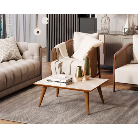 Mesa de Centro Retangular Dubai Off White/freijó