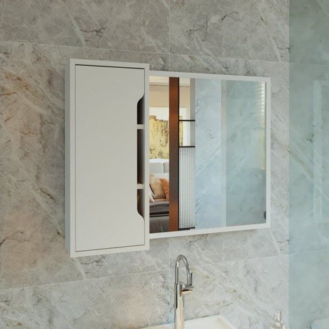 Espelheira Armário para Banheiro com Espelho 80x60cm BN3645 Branco