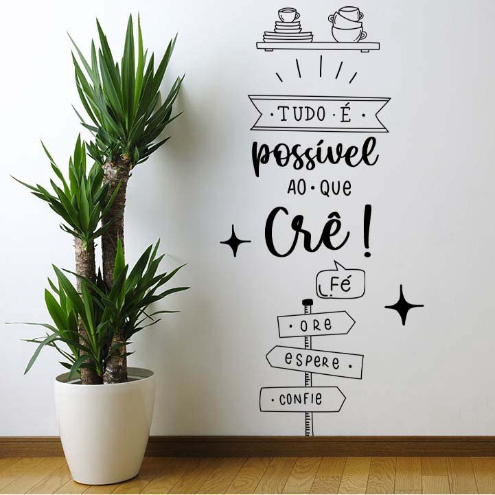 Adesivo de Parede Frase Tudo é Possível *ATENÇÃO AS MEDIDAS*:33 x 70 cm