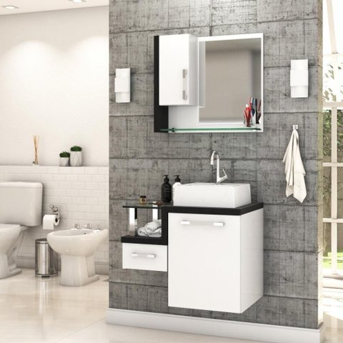 Conjunto Balcão C-cuba Q32 e Espelheira Legno 630 Branco Chess C-nogal Branco Chess C-preto Ônix