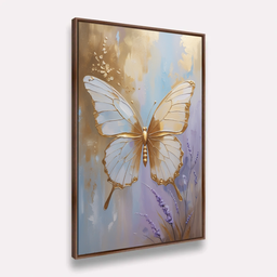 Quadro Decorativo Borboleta Dourada Lavanda Azul Elegante - 3