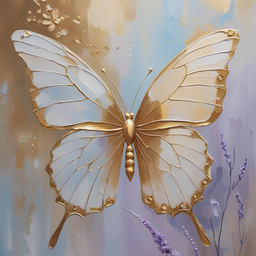 Quadro Decorativo Borboleta Dourada Lavanda Azul Elegante - 2