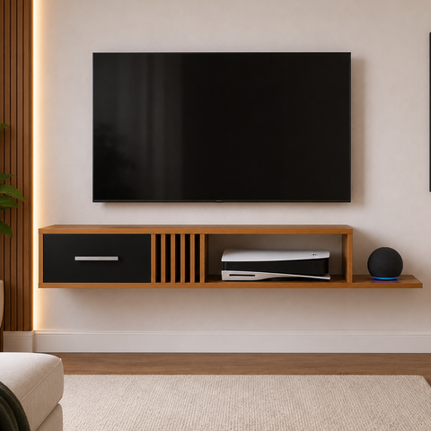 Rack para TV até 42 Polegadas com Acabamento Moderno Mônaco - Freijó/Preto