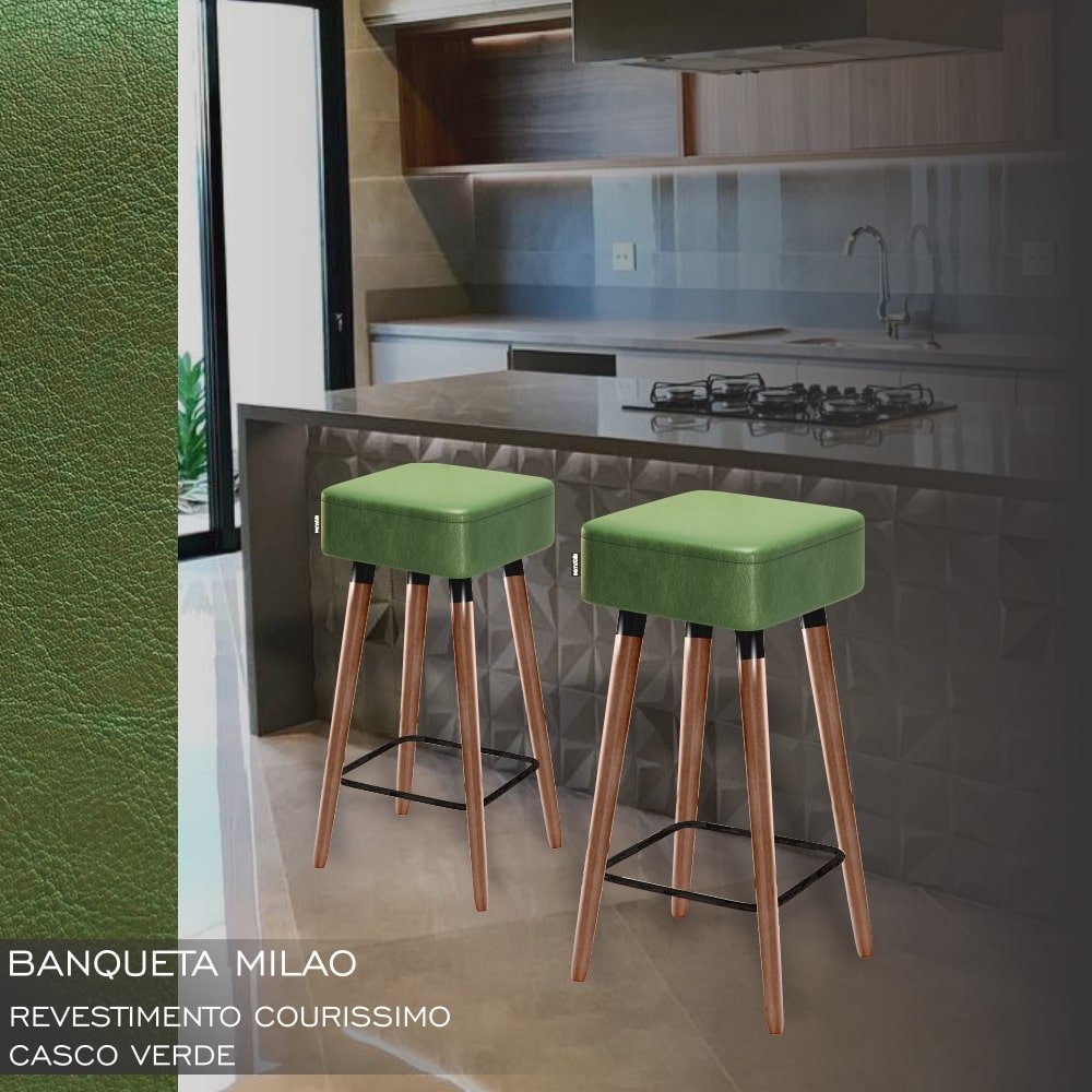 2 Banquetas para Cozinha e Balcao Milao Verde 70cm Egmobile - 2