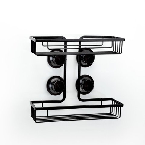 Prateleira Dupla Shampoo Retangular Black Ventosa 2606 Arthi