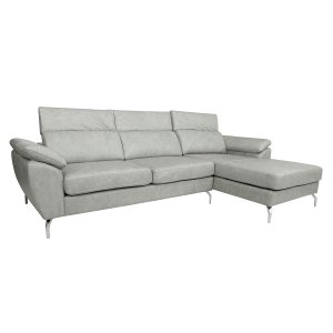 Sofá de Couro Hannover 3 Lugares com Chaise Baú Direita - Soft Gray